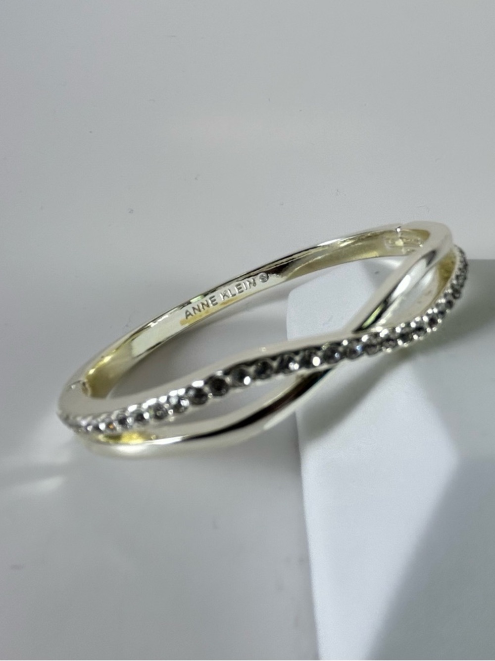 Anne Klein Silver Crystal Twist Bangle Bracelet